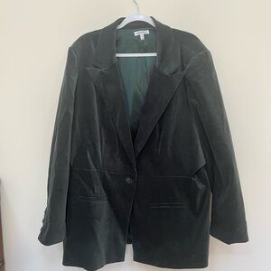 Good American Forest Green Velvet Single-Button Blazer